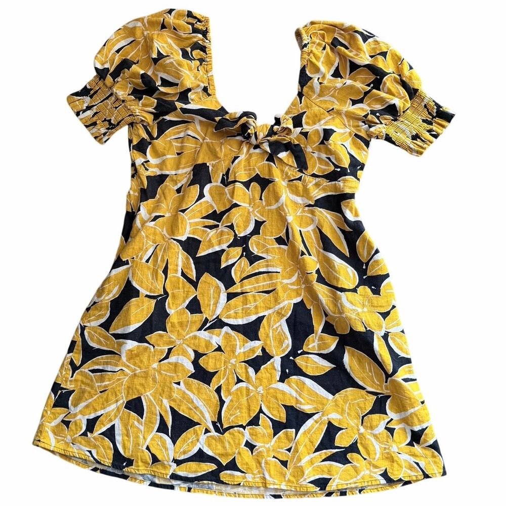 Who what wear yellow floral babydoll cut sundress puff sleeve linen blend XL